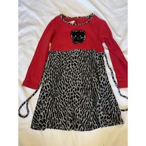 90s VTG Eve Too! Byer California Girl's Floral Dress Sz 6 6X Red Cat Leopard